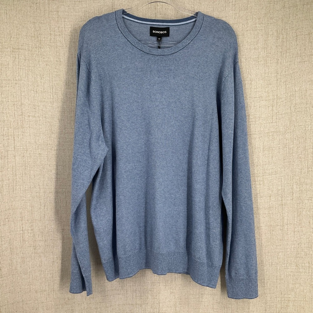 Bonobos‎ Sweater Mens XXL Blue Cotton Cashmere Striped Crewneck NEW